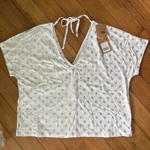 Boden Size M white and gold geometric t-shirt